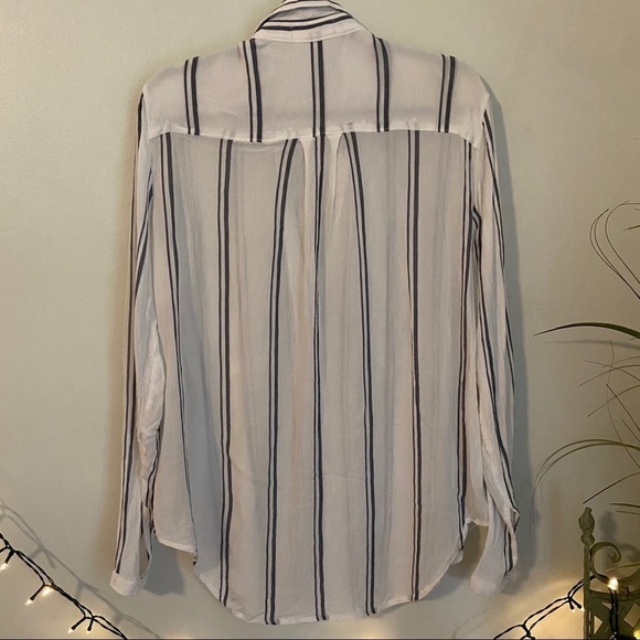 Cloth & Stone White Gauze Blue Striped Tunic Top - Picture 6 of 8